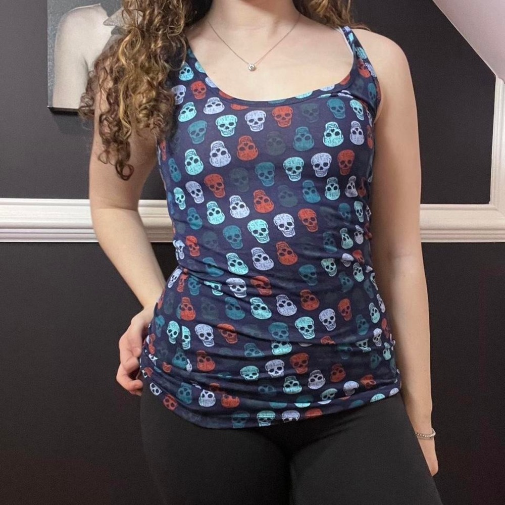 y2k blue skull print tank top xs